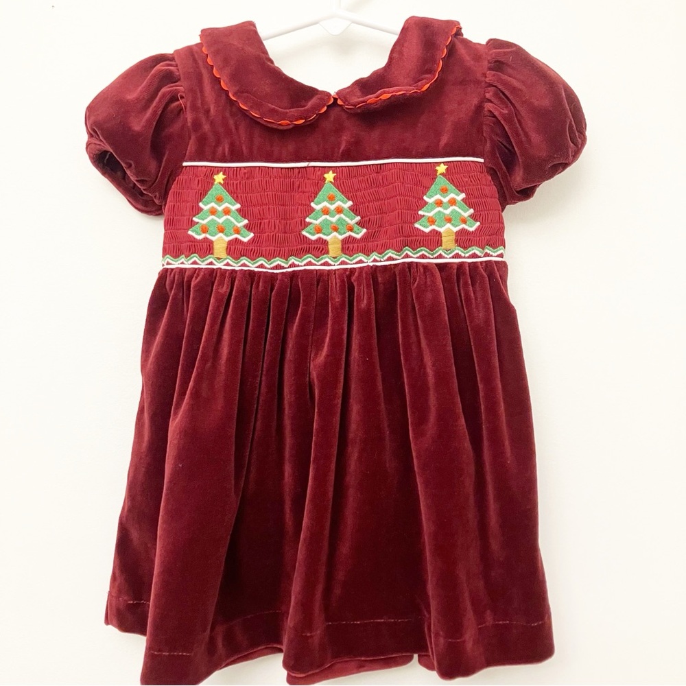 Lil Cactus smocked Christmas tree dress 12-24m